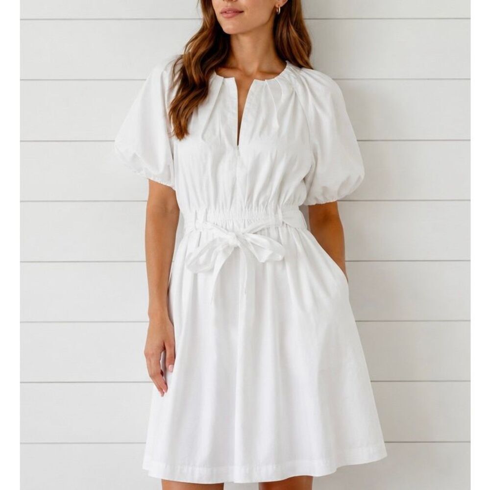 SCOOP white puff sleeve tie waist mini dress size xs